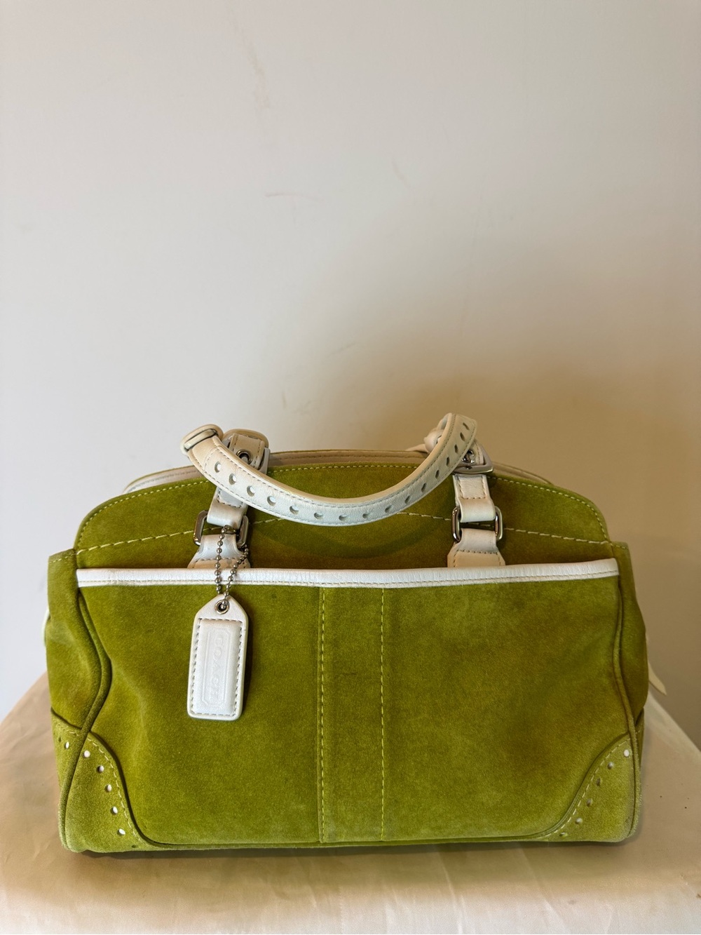 ULTRA RARE! Coach (2004) Hamptons Suede Carryall Satchel- Matcha/White - Picture 4 of 9